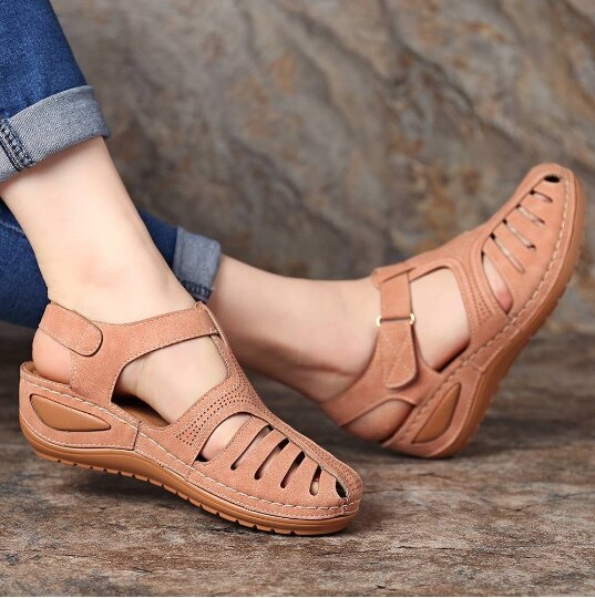 Damen Sandalen | Leder | Geschlossene Spitze | Orthopädisch | Schnallenverschluss-Luzern Mode