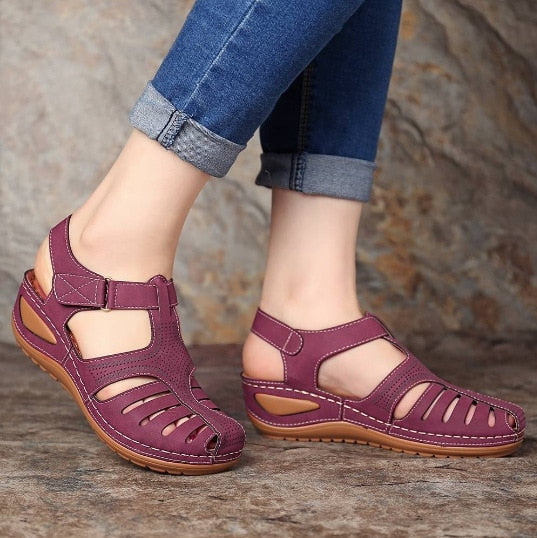Damen Sandalen | Leder | Geschlossene Spitze | Orthopädisch | Schnallenverschluss-Luzern Mode