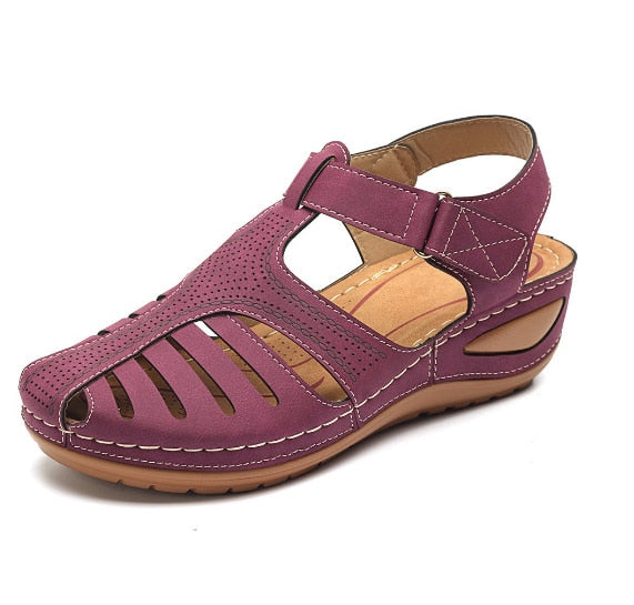 Damen Sandalen | Leder | Geschlossene Spitze | Orthopädisch | Schnallenverschluss-Lila-35-Luzern Mode