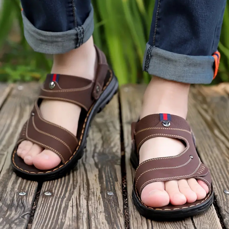 Herren Sandalen Leder Komfort Sommer Outdoor Schuhe-Braun-39-Luzern Mode