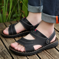 Herren Sandalen Leder Komfort Sommer Outdoor Schuhe-Schwarz-39-Luzern Mode
