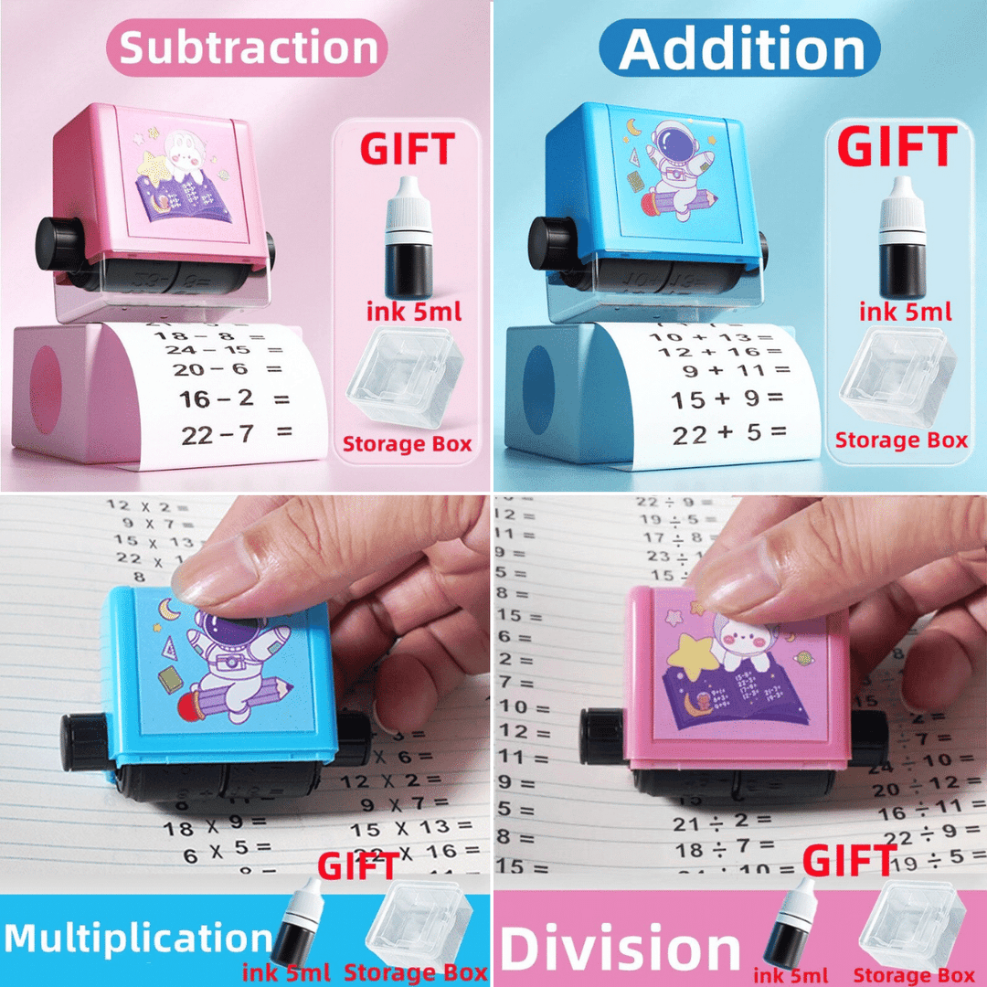 Rechenstempel | Lehrreich | Aufgaben | Rechnen | Kinder | Langlebig | Wiederverwendbar-Set mit 4 Stempeln (+ - x ÷)-Luzern Mode