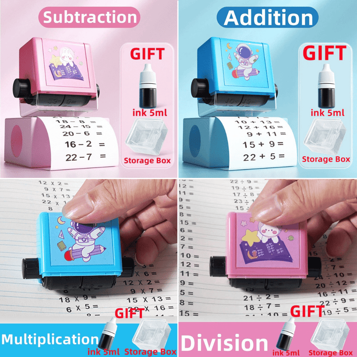 Rechenstempel | Lehrreich | Aufgaben | Rechnen | Kinder | Langlebig | Wiederverwendbar-Set mit 4 Stempeln (+ - x ÷)-Luzern Mode