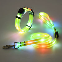 Hundehalsbandset | Leine | LED | Wiederaufladbar | USB | Sicher | Sichtbar | Farbe-Gelb-Luzern Mode