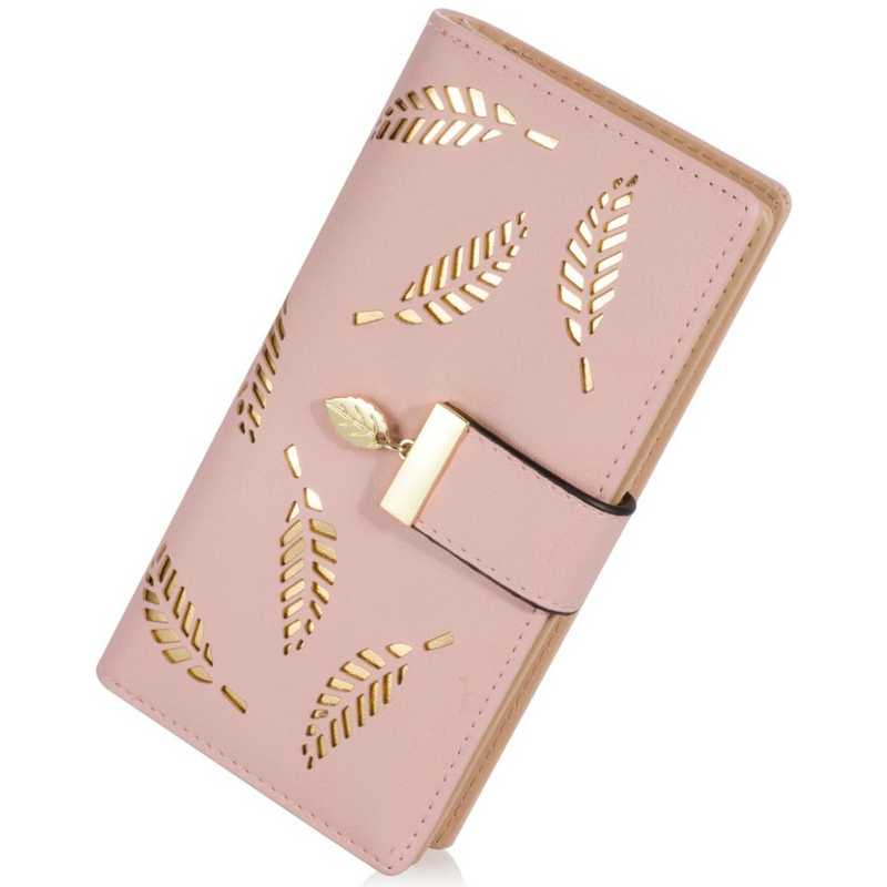 Damen Leder Geldbörse mit Blattmuster und Schnalle-Rosa-Luzern Mode