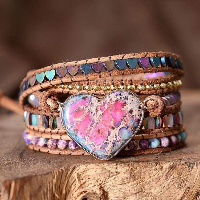 Jaspis-Wickelarmband | Liebe Schützend Handgefertigt Lässig Boho-Luzern Mode