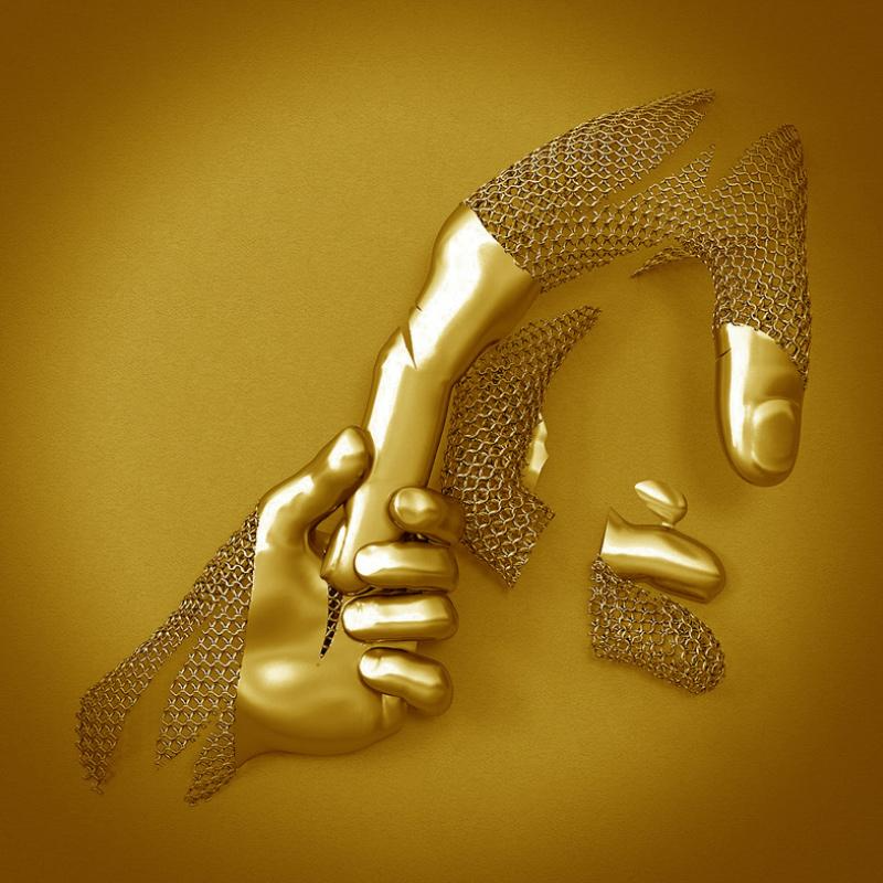 Canvas mit Metallfigur | Liebe Einzigartig Stilvoll Langlebig Vielseitig-Gold (Ohne Rahmen)-Händchenhalten-30 x 40 cm-Luzern Mode