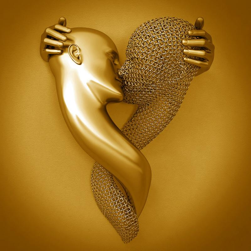 Canvas mit Metallfigur | Liebe Einzigartig Stilvoll Langlebig Vielseitig-Gold (Ohne Rahmen)-Kuss der Liebe-30 x 40 cm-Luzern Mode