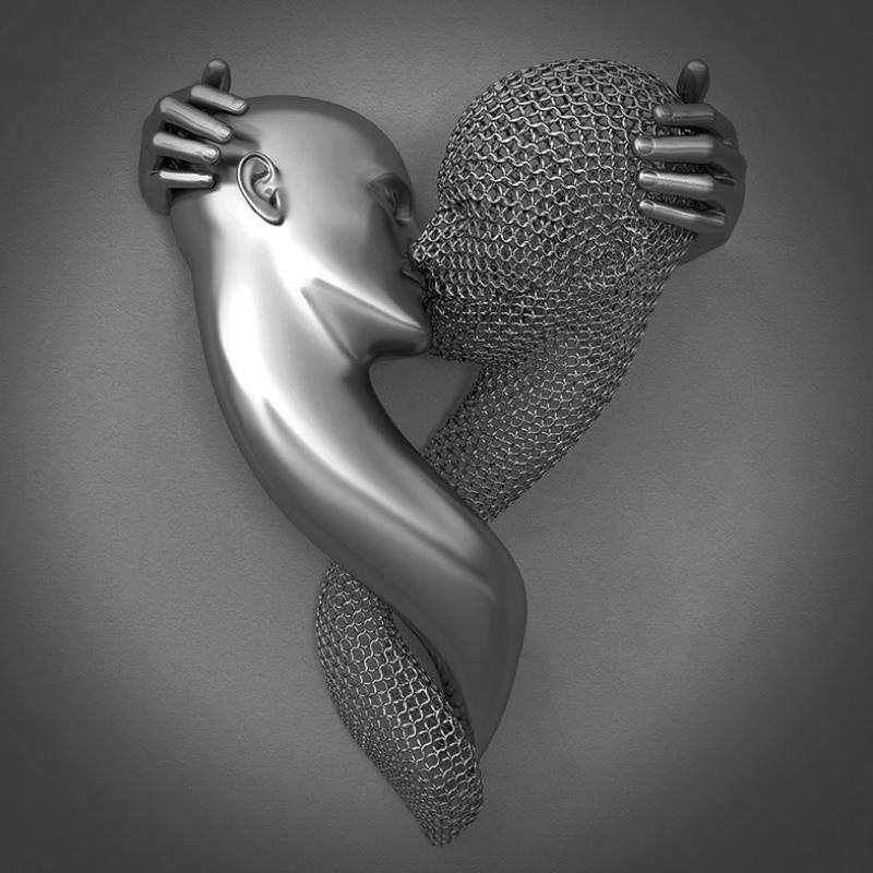 Canvas mit Metallfigur | Liebe Einzigartig Stilvoll Langlebig Vielseitig-Silbergrau (Ohne Rahmen)-Kuss der Liebe-30 x 40 cm-Luzern Mode