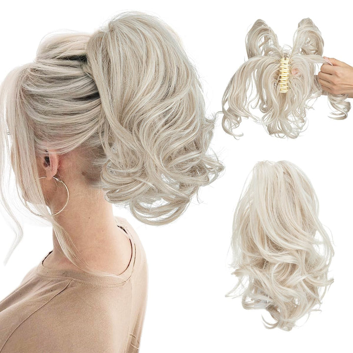 Pferdeschwanz-Hairextension | Wellig | Clip-In | Synthetisch | Volles-Silber-Luzern Mode