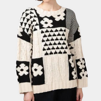 Damen Strickpullover mit Blumenmuster und Patchwork Design-XS-Luzern Mode