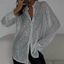 Damenbluse mit Pailletten | Lässig | Funkelnd | Knöpfe-Weiß-S-Luzern Mode