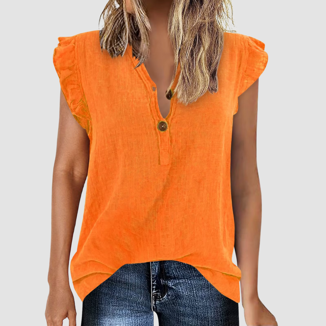 Damen Sommerbluse | Knopfleiste | Kurzarm | Lockere Schnitt | Kragen-Orange-S-Luzern Mode