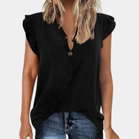 Damen Sommerbluse | Knopfleiste | Kurzarm | Lockere Schnitt | Kragen-Schwarz-S-Luzern Mode