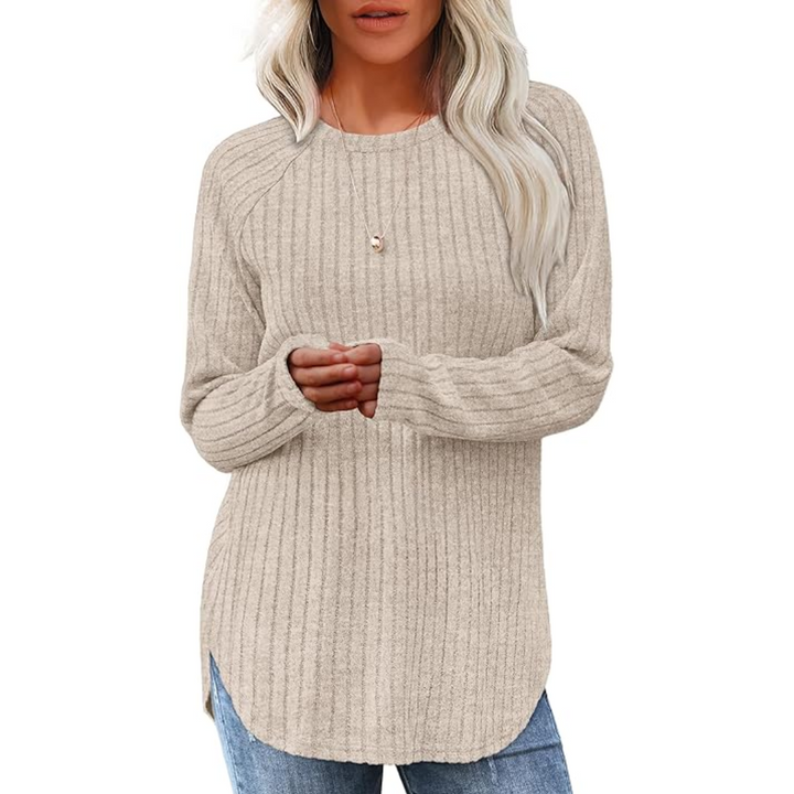 Damen Strickpullover Langarm Rundhals Casual Mode Top-Aprikose-S-Luzern Mode