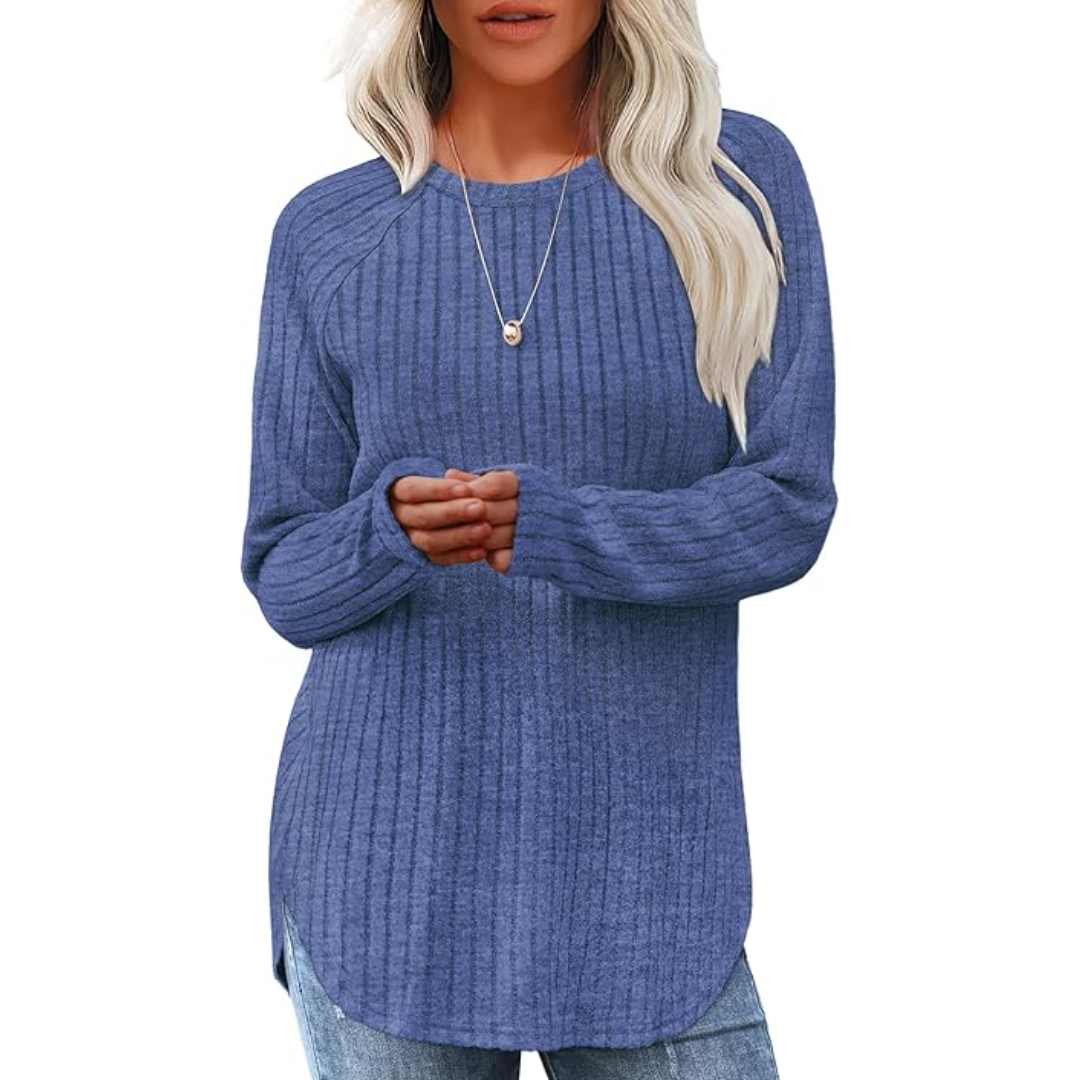 Damen Strickpullover Langarm Rundhals Casual Mode Top-Blau-S-Luzern Mode