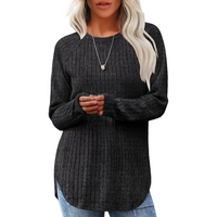 Damen Strickpullover Langarm Rundhals Casual Mode Top-Dunkelgrau-S-Luzern Mode