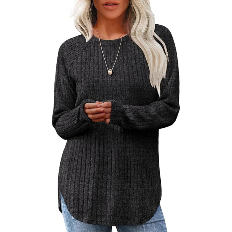 Damen Strickpullover Langarm Rundhals Casual Mode Top-Dunkelgrau-S-Luzern Mode