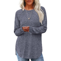 Damen Strickpullover Langarm Rundhals Casual Mode Top-Grau-Blau-S-Luzern Mode