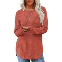 Damen Strickpullover Langarm Rundhals Casual Mode Top-Orange-S-Luzern Mode