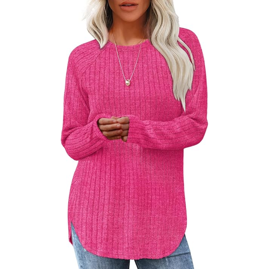 Damen Strickpullover Langarm Rundhals Casual Mode Top-Rosa-S-Luzern Mode