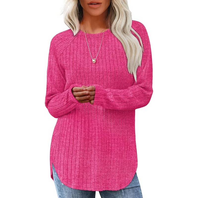 Damen Strickpullover Langarm Rundhals Casual Mode Top-Rosa-S-Luzern Mode