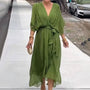 Maxi Kleid | Locker fallend | V-Ausschnitt | Lange Ärmel | V-Ausschnitt | Polyester-Grün-M-Luzern Mode