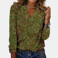 Elegante Damen Paillettenbluse mit V-Ausschnitt und 3/4-Ärmeln-Grün-S-Luzern Mode
