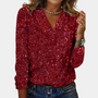 Elegante Damen Paillettenbluse mit V-Ausschnitt und 3/4-Ärmeln-Rot-S-Luzern Mode