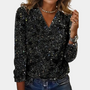 Elegante Damen Paillettenbluse mit V-Ausschnitt und 3/4-Ärmeln-Schwarz-S-Luzern Mode