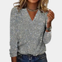 Elegante Damen Paillettenbluse mit V-Ausschnitt und 3/4-Ärmeln-Silber-S-Luzern Mode