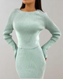 Damen Strickkleid Set mit Langarm Pullover und Rock-2XS-Grün-Luzern Mode