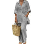 Oversized Set Damen Sommer | Bluse & weite Hose | Leinenmix | Luftig & stylisch-Grau-S-Luzern Mode