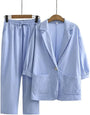 Zweiteiler Damen Sommer | Leinen Baumwolle | Lockerer Schnitt | Stylisch & luftig-Blau-S-Luzern Mode