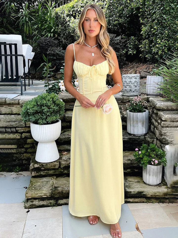 Maxikleid A-Linie | Corsage-Taille | Spaghettiträger | rückenfrei | luftig | leicht-Luzern Mode