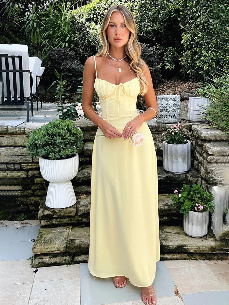 Maxikleid A-Linie | Corsage-Taille | Spaghettiträger | rückenfrei | luftig | leicht-Luzern Mode