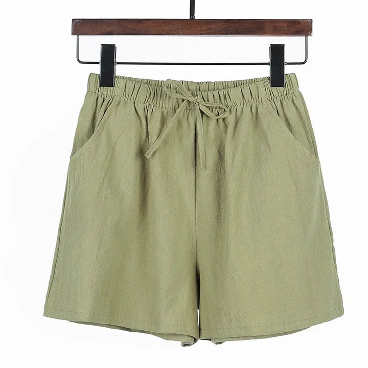 Sommer Shorts Damen | Hohe Taille | Leinen Baumwolle | Sportlich | Luftig | Trendy-Luzern Mode