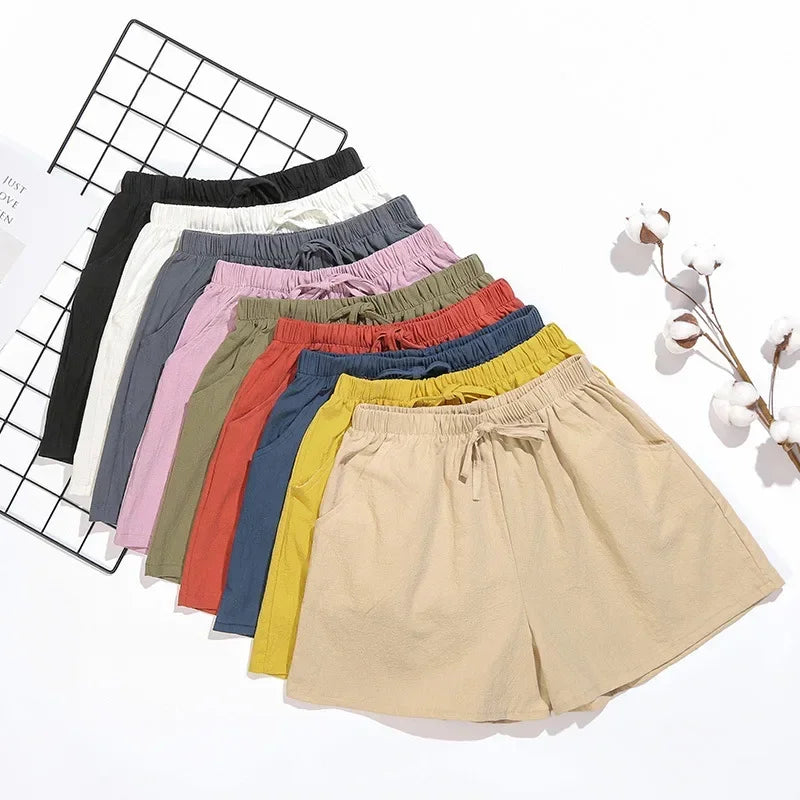 Sommer Shorts Damen | Hohe Taille | Leinen Baumwolle | Sportlich | Luftig | Trendy-Luzern Mode