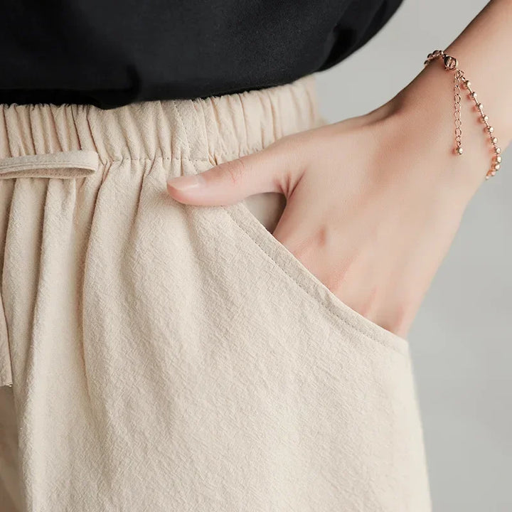 Sommer Shorts Damen | Hohe Taille | Leinen Baumwolle | Sportlich | Luftig | Trendy-Luzern Mode