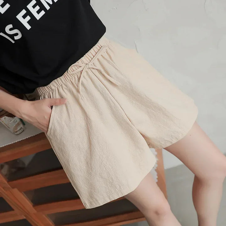 Sommer Shorts Damen | Hohe Taille | Leinen Baumwolle | Sportlich | Luftig | Trendy-Luzern Mode
