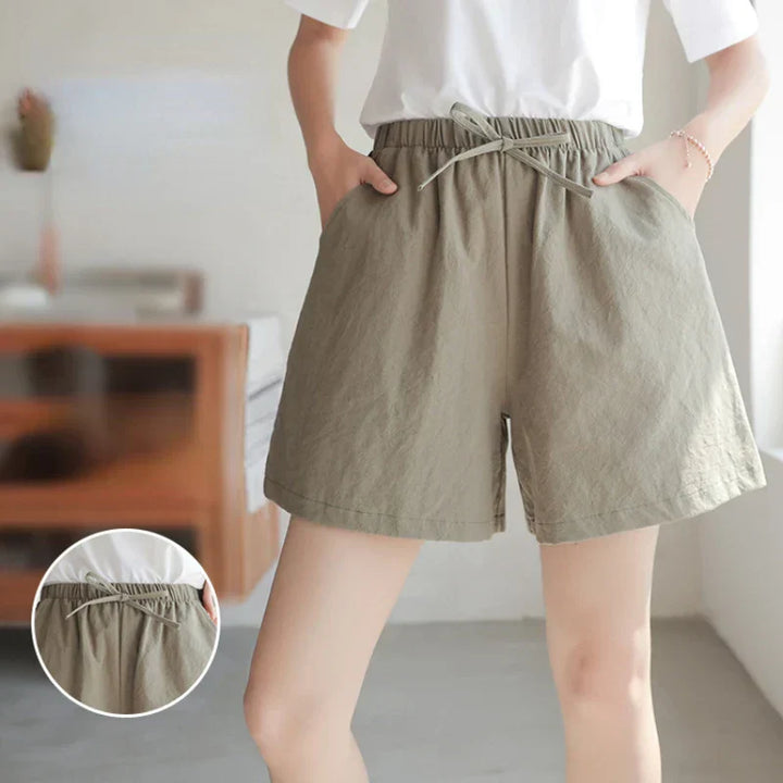 Sommer Shorts Damen | Hohe Taille | Leinen Baumwolle | Sportlich | Luftig | Trendy-Apfelgrün-S-Luzern Mode