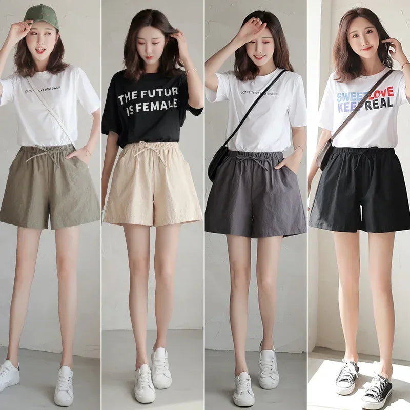 Sommer Shorts Damen | Hohe Taille | Leinen Baumwolle | Sportlich | Luftig | Trendy-Luzern Mode