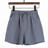 Sommer Shorts Damen | Hohe Taille | Leinen Baumwolle | Sportlich | Luftig | Trendy-Dunkelgrau-S-Luzern Mode