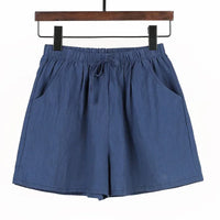 Sommer Shorts Damen | Hohe Taille | Leinen Baumwolle | Sportlich | Luftig | Trendy-Marineblau-S-Luzern Mode
