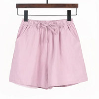 Sommer Shorts Damen | Hohe Taille | Leinen Baumwolle | Sportlich | Luftig | Trendy-Rosa-S-Luzern Mode