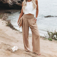 Lange Damenhose Leinen | Weites Bein | Luftig | Sommerhose | Street Style-Beige-S-Luzern Mode