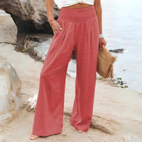 Lange Damenhose Leinen | Weites Bein | Luftig | Sommerhose | Street Style-Dunkelrosa-S-Luzern Mode