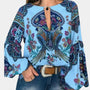 Damen Sommerbluse | Blumenprint | Lange Ärmel | Leicht | Atmungsaktiv-Blau-XS-Luzern Mode