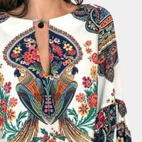 Damen Sommerbluse | Blumenprint | Lange Ärmel | Leicht | Atmungsaktiv-Luzern Mode