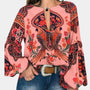 Damen Sommerbluse | Blumenprint | Lange Ärmel | Leicht | Atmungsaktiv-Rosa-XS-Luzern Mode